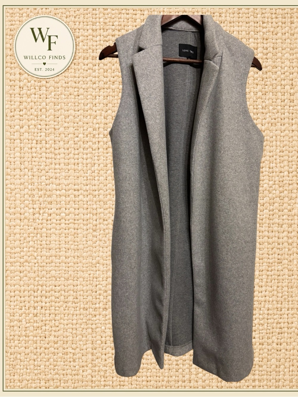Love Tree Women’s M Gray Longline Sleeveless Open Front Duster Vest Pockets